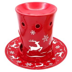 Retired Yankee Candle Leaping Reindeer Snowflakes Warmer, Under Plate Vtg Melts